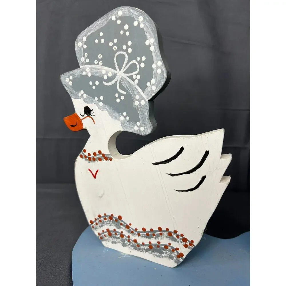 Cottage Core Wooden Duck Decor Hand Painted